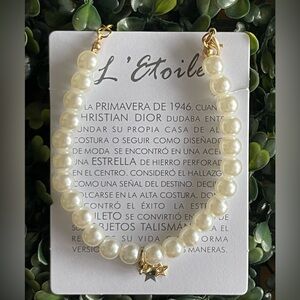Elegant Dior upcycled Faux Pearl Bracelet with Star charm and card